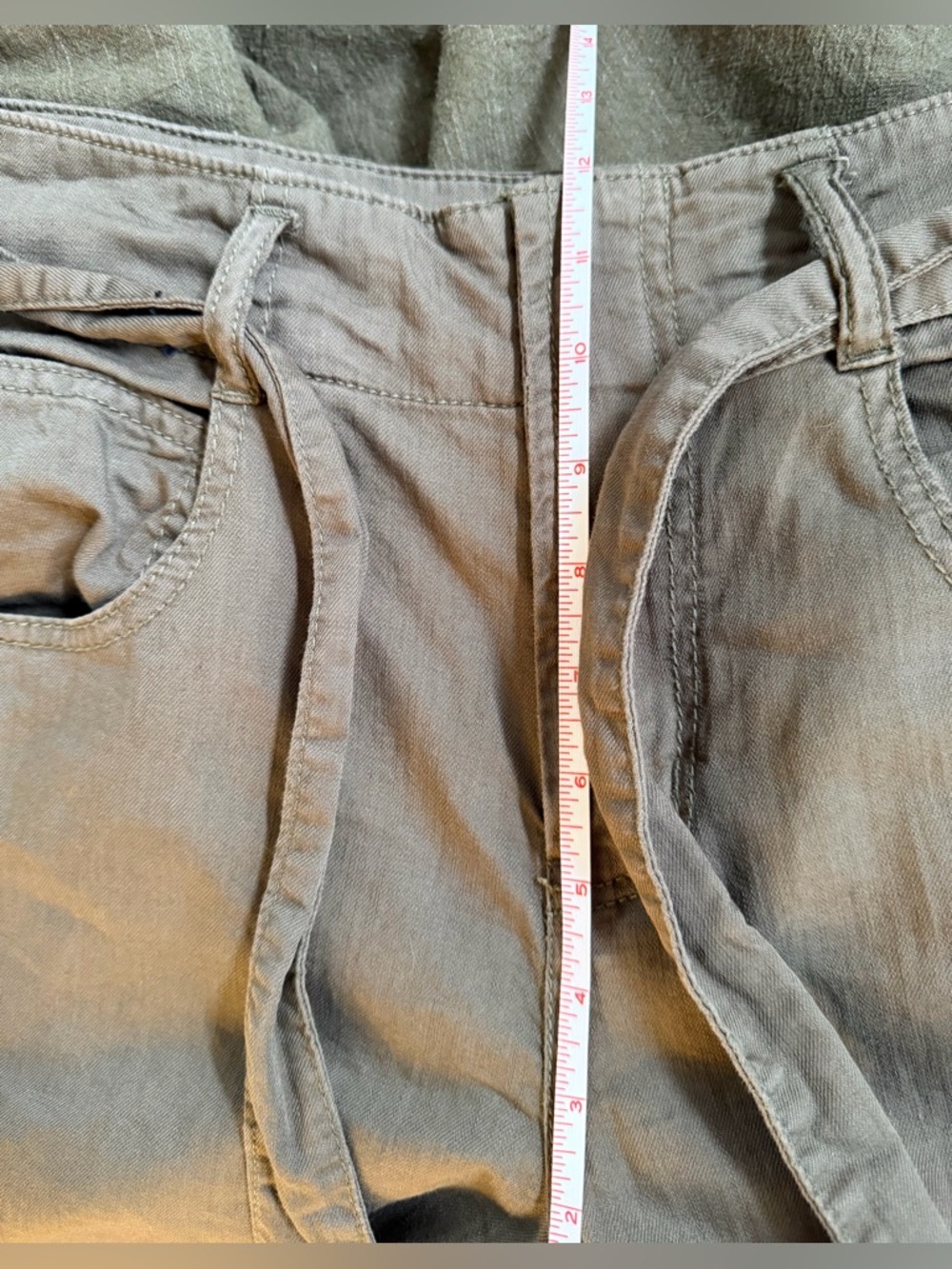 OAT 100% Cotton Wide Leg Full Length Pant w/ Tie Belt Closure, Khaki/Olive, 28 - Picture 10 of 11